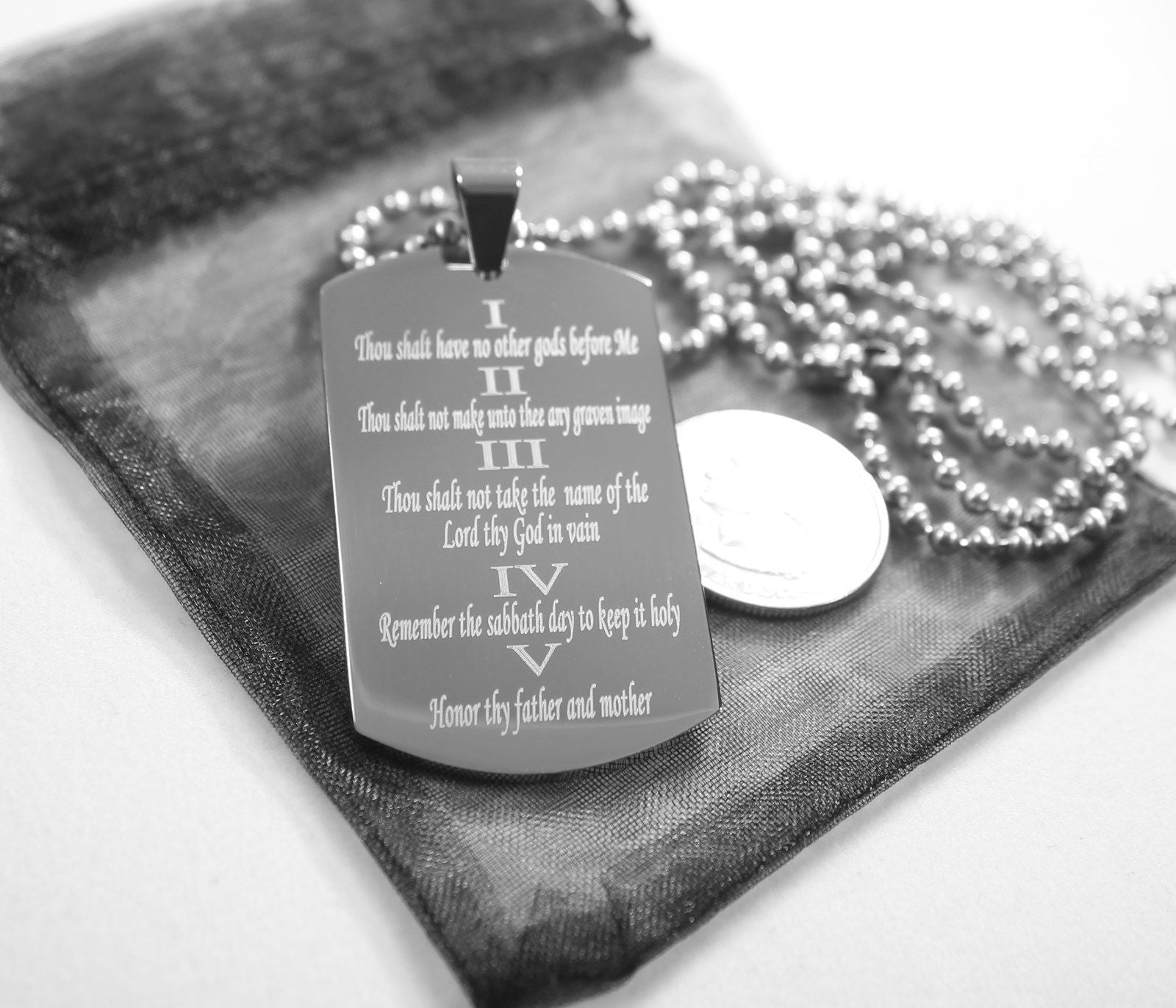 10 COMMANDMENTS SOLID THICK  STAINLESS STEEL BALL CHAIN SHINE PRAYER NECKLACE - Samstagsandmore