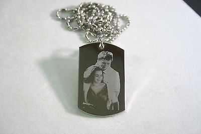 PICTURE STAINLESS STEEL   DOG TAG PENDANT NECKLACE DOUBLE SIDED FREE ENGRAVING - Samstagsandmore