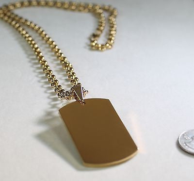GOLD IPG PLATED PENDANT  DOG TAG SOLID  STAINLESS STEEL NECKLACE - Samstagsandmore