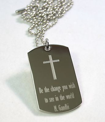 Cross Gandhi quote inspirational motivational stainless steel dog tag necklace - Samstagsandmore