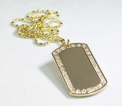 GOLD TONE PLATED FRAME CZ BLING,CUSTOM DOG TAG NECKLACE - Samstagsandmore