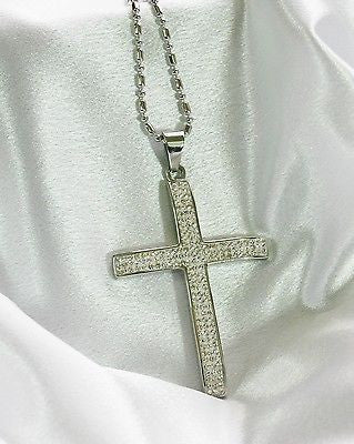 HIP HOP CZ  BLING STAINLESS STEEL CROSS AND RHODIUM PLATED NECKLACE - Samstagsandmore