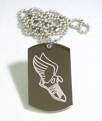 RUNNERS TENNIS SHOE WITH WINGS DOG TAG NECKLACE STAINLESS STEEL MOTIVATIONAL - Samstagsandmore