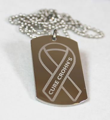 STAINLESS STEEL CURE CROHN'S DOG TAG NECKLACE PENDANT AWARENESS MEDICAL - Samstagsandmore