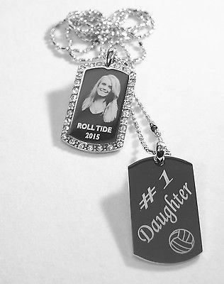 PICTURE  DOG TAG CZ (2) PENDANT NECKLACE FREE ENGRAVE MILITARY STYLE - Samstagsandmore