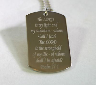PSALM 27:1 PRAYER RELIGION SPECIAL DOG TAG NECKLACE STAINLESS STEEL - Samstagsandmore