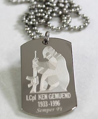 PERSONALIZED  MILITARY DOG TAG NECKLACE STAINLESS ARMY NAVY AIRFORCE MARINE - Samstagsandmore