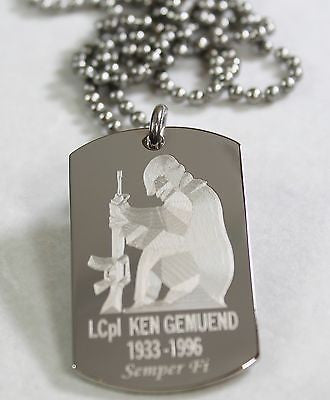 PERSONALIZED  MILITARY DOG TAG NECKLACE STAINLESS  ARMY NAVY AIRFORCE MARINE - Samstagsandmore