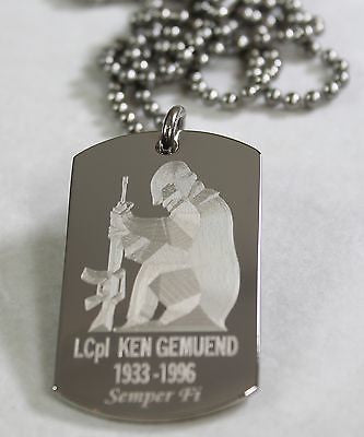 PERSONALIZED  MILITARY DOG TAG NECKLACE STAINLESS  ARMY NAVY AIRFORCE MARINE - Samstagsandmore