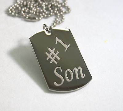SOLID STAINLESS STEEL 1.6MM #1 SON DOG TAG NECKLACE AND CHAIN FREE ENGRAVE BACK - Samstagsandmore