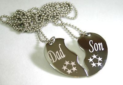 SPLIT HEART DAD SON FATHER'S DAY TAG   NECKLACE STAINLESS STEEL - Samstagsandmore