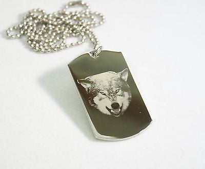STAINLESS STEEL WOLF SNARLING   DOG TAG NECKLACE PENDANT - Samstagsandmore