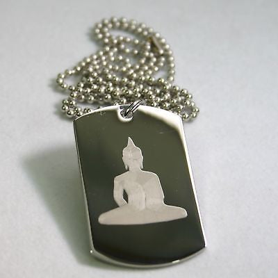 BUDDHA  DOG TAG STAINLESS STEEL AND STAINLESS BALL CHAIN NECKLACE PENDANT - Samstagsandmore
