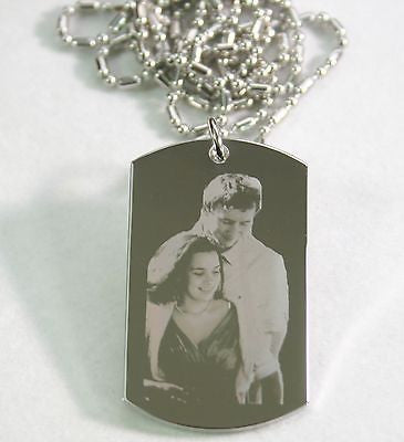 PICTURE STAINLESS STEEL   DOG TAG PENDANT NECKLACE DOUBLE SIDED FREE ENGRAVING - Samstagsandmore