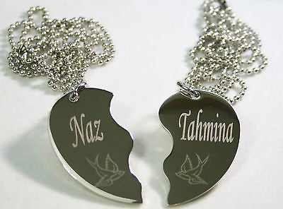 PERSONALIZED SPLIT HEART STAINLESS STEEL SWALLOWS NECKLACE SET - Samstagsandmore