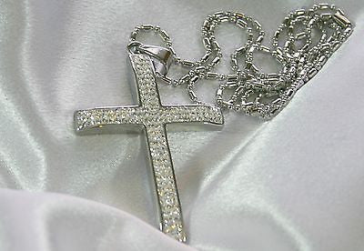 HIP HOP CZ  BLING STAINLESS STEEL CROSS AND RHODIUM PLATED NECKLACE - Samstagsandmore