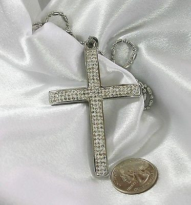 HIP HOP CZ  BLING STAINLESS STEEL CROSS AND RHODIUM PLATED NECKLACE - Samstagsandmore