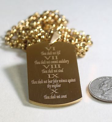 THE TEN COMMANDMENTS PRAYER  NECKLACE  DOG TAG STAINLESS STEEL COLOR GOLD - Samstagsandmore
