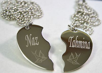 PERSONALIZED SPLIT HEART STAINLESS STEEL SWALLOWS NECKLACE SET - Samstagsandmore