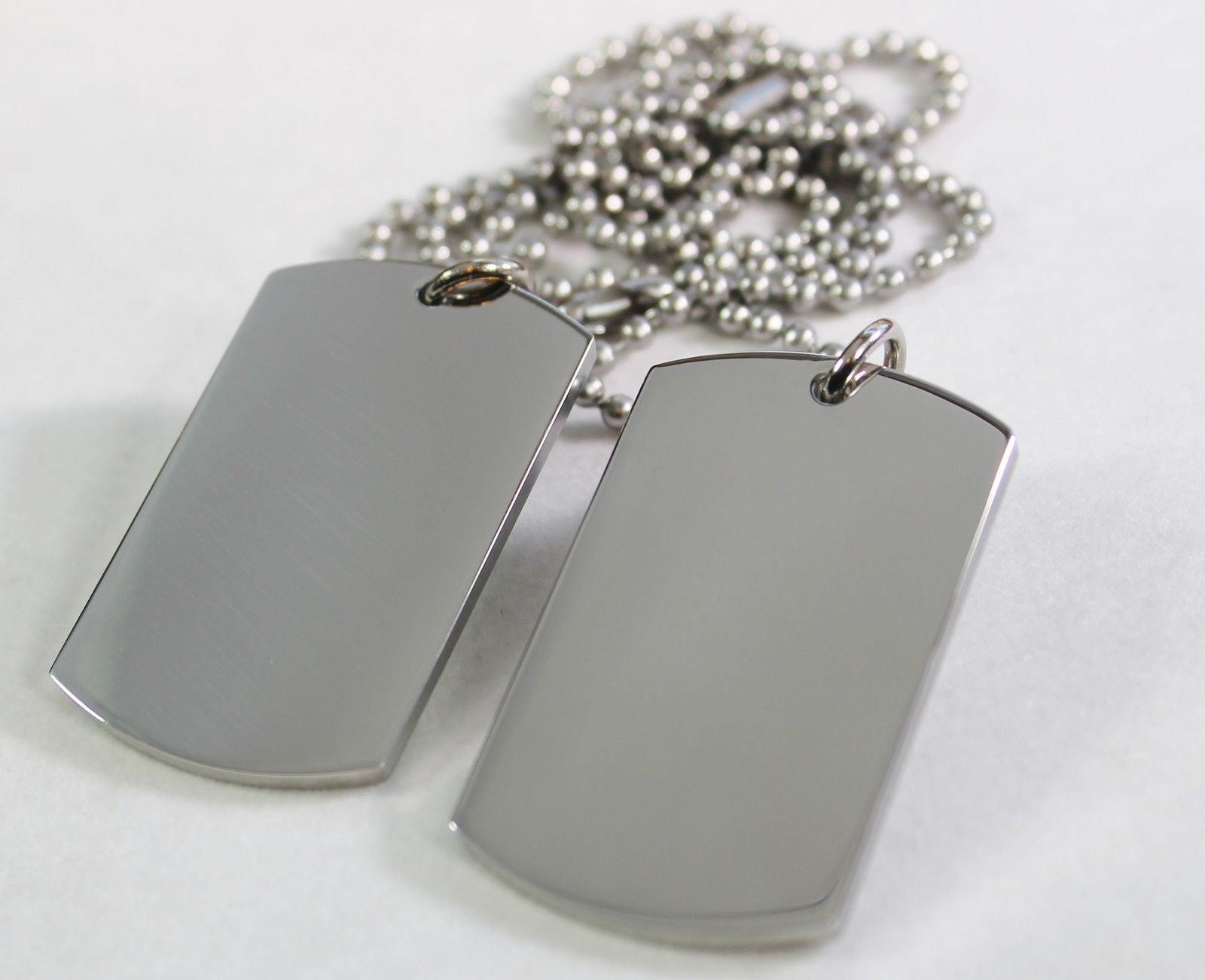 STAINLESS STEEL SOLID MILITARY STYLE (2) DOG TAG PENDANT NECKLACE FREE ENGRAVE - Samstagsandmore