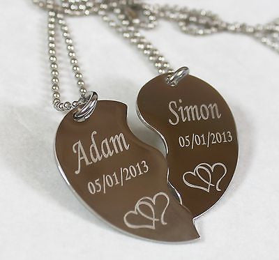 SPLIT HEART NECKLACE LOVE INTERTWINED HEARTS STAINLESS STEEL PENDANT DOG TAG - Samstagsandmore