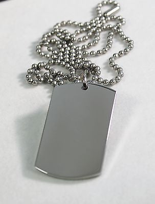 SOLID STAINLESS STEEL HEAVY DUTY POLISHED DOG TAG NECKLACE PENDANT FREE ENGRAVE - Samstagsandmore