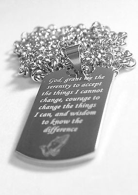 SERENITY  PRAYER  CROSS SOLID THICK STAINLESS STEEL HIGH SHINE DOG TAG NECKLACE - Samstagsandmore