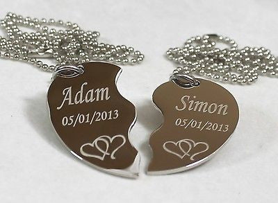 PERSONALIZED SPLIT HEART INTERTWINED HEARTS STAINLESS  IMAGE  NECKLACE SET TAGS - Samstagsandmore