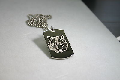 STAINLESS STEEL WOLF IMAGE   DOG TAG NECKLACE PENDANT - Samstagsandmore