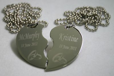 PERSONALIZED SPLIT HEART WEDDING BANDS NECKLACE SET STAINLESS STEEL - Samstagsandmore