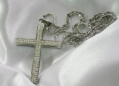 HIP HOP CZ  BLING STAINLESS STEEL CROSS AND RHODIUM PLATED NECKLACE - Samstagsandmore