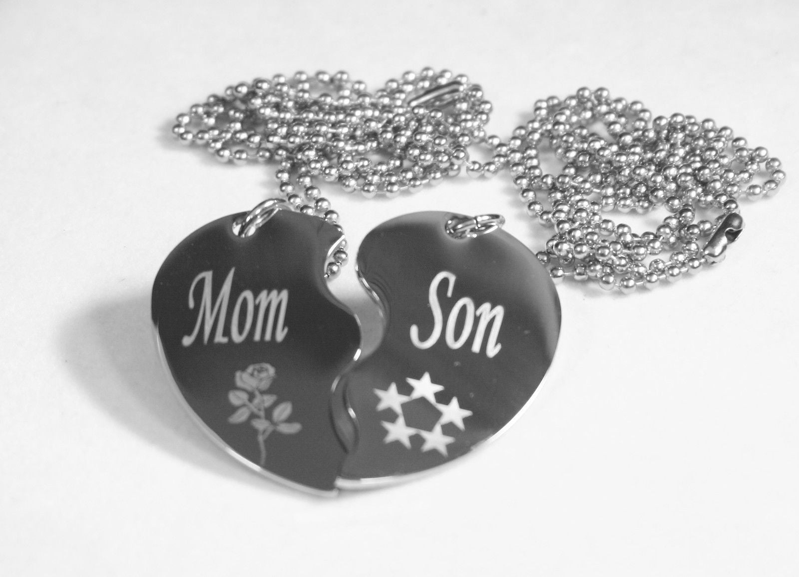 SPLIT HEART MOM SON  DOG  TAG STAINLESS STEEL  NECKLACE PENDANTS - Samstagsandmore