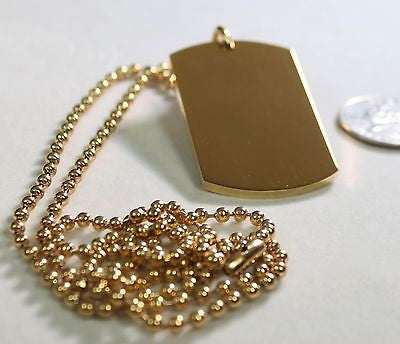 GOLD IPG PLATED PENDANT  DOG TAG SOLID  STAINLESS STEEL NECKLACE BALL CHAIN - Samstagsandmore