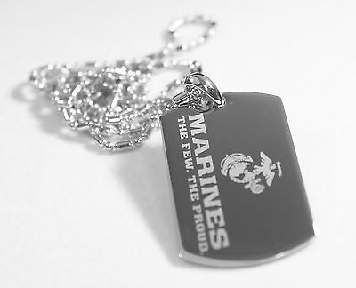 PERSONALIZED MARINE MILITARY STAINLESS DOG TAG AND SAUSAGE CHAIN - Samstagsandmore