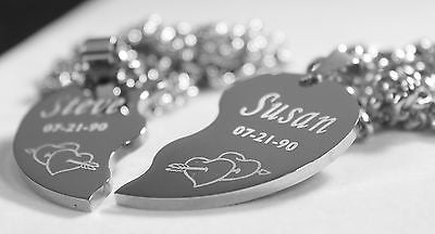 SOLID STAINLESS STEEL ARROW THROUGH HEARTS SPLIT HEART NECKLACES FREE ENGRAVE - Samstagsandmore