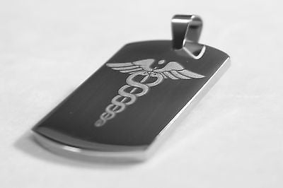 CADUCEUS MEDICAL INSIGNIA ENGRAVED SOLID STAINLESS STEEL DOG TAG NECKLACE - Samstagsandmore