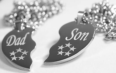 SOLID STAINLESS STEEL DAD  SON  SPLIT HEART NECKLACES LOVE FRIENDSHIP - Samstagsandmore