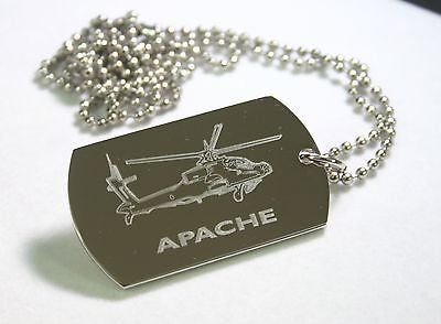 Apache helicopter military stainless steel dog tag necklace - free engraving - Samstagsandmore