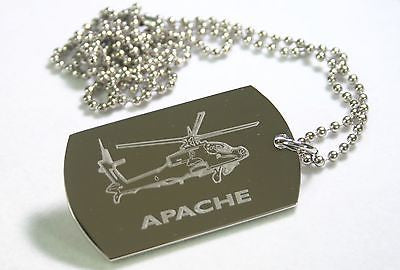 Apache helicopter military stainless steel dog tag necklace - free engraving - Samstagsandmore