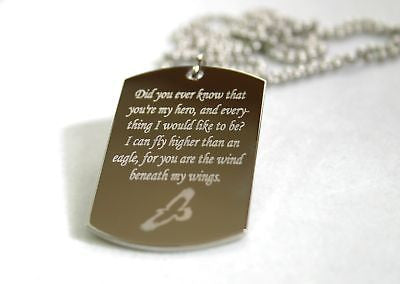 WIND BENEATH MY WINGS SOARING EAGLE STAINLESS STEEL  DOG TAG NECKLACE - Samstagsandmore