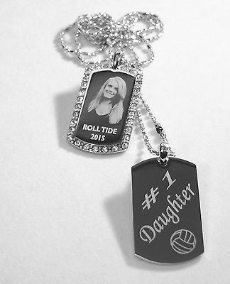 PICTURE  DOG TAG CZ (2) PENDANT NECKLACE FREE ENGRAVE MILITARY STYLE - Samstagsandmore