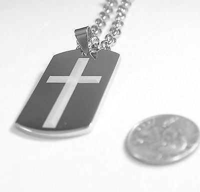 SERENITY  PRAYER  CROSS SOLID THICK STAINLESS STEEL HIGH SHINE DOG TAG NECKLACE - Samstagsandmore
