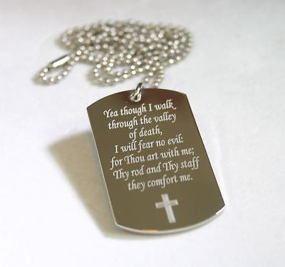 PRAYER PSALM 23:4 VALLEY OF DEATH STAINLESS STEEL SPECIAL DOG TAG NECKLACE - Samstagsandmore