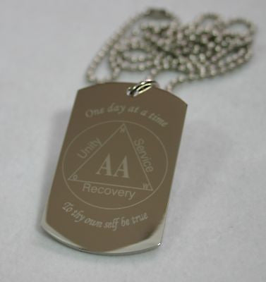 ALCOHOLICS ANONYMOUS SPECIAL RECOVERY PENDANT DOG TAG SOLID STAINLESS STEEL - Samstagsandmore