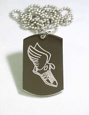 RUNNERS TENNIS SHOE WITH WINGS DOG TAG NECKLACE STAINLESS STEEL MOTIVATIONAL - Samstagsandmore