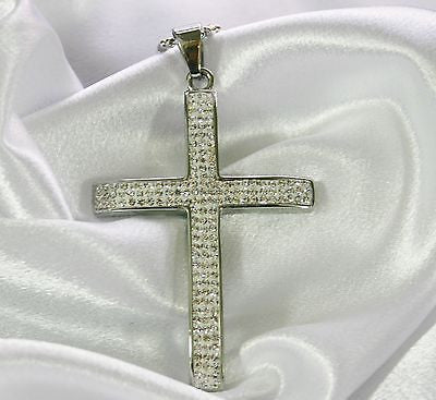 HIP HOP CZ  BLING STAINLESS STEEL CROSS AND RHODIUM PLATED NECKLACE - Samstagsandmore