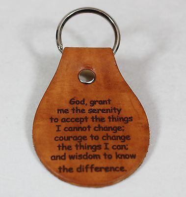 SERENITY PRAYER LEATHER LASER ENGRAVED KEY CHAIN MADE IN THE USA 2X ENGRAVING - Samstagsandmore