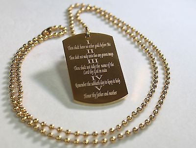 TEN COMMANDMENTS SOLID  STAINLESS STEEL IPG GOLD PLATED  BALL CHAIN NECKLACE - Samstagsandmore