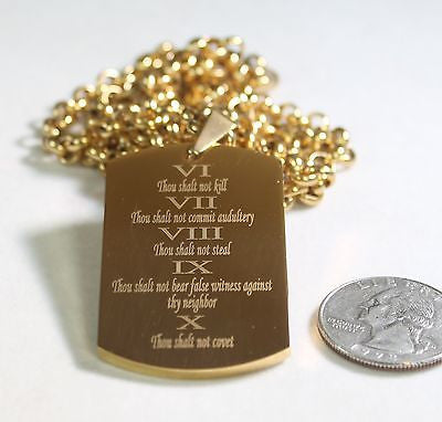 THE TEN COMMANDMENTS PRAYER  NECKLACE  DOG TAG STAINLESS STEEL COLOR GOLD - Samstagsandmore