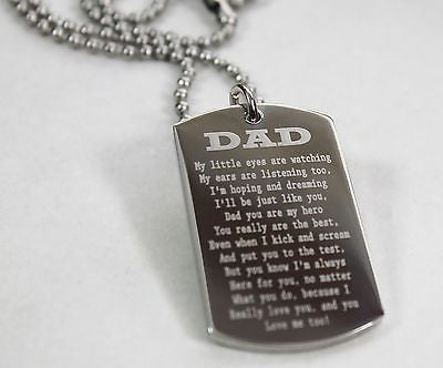 DAD, MOM, SISTER, BROTHER MESSAGE SPECIAL NECKLACE POEM DOG TAG STAINLESS STEEL - Samstagsandmore